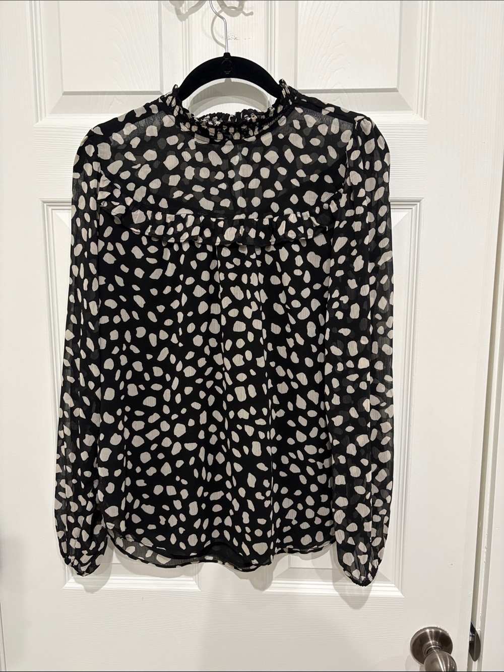 Black and White Ruffle Neck Blouse
